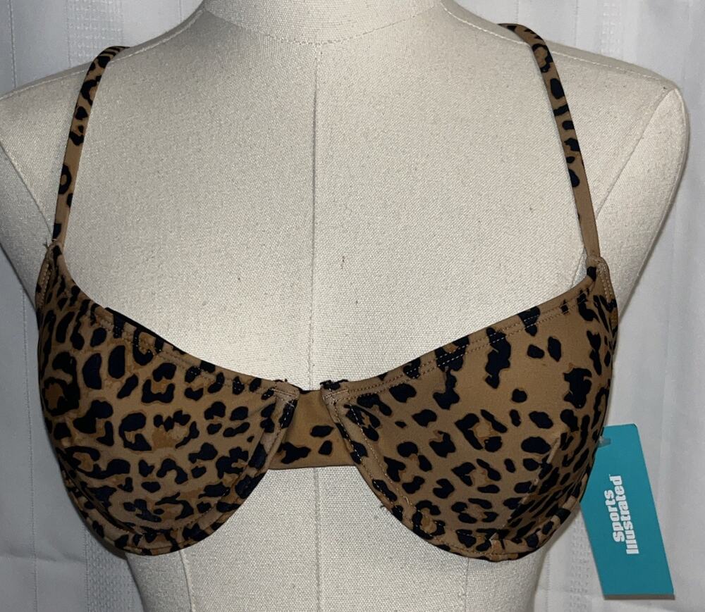 Sports Illustrated Women's Standard X-Back Leopard Underwire Bikini Top. Small